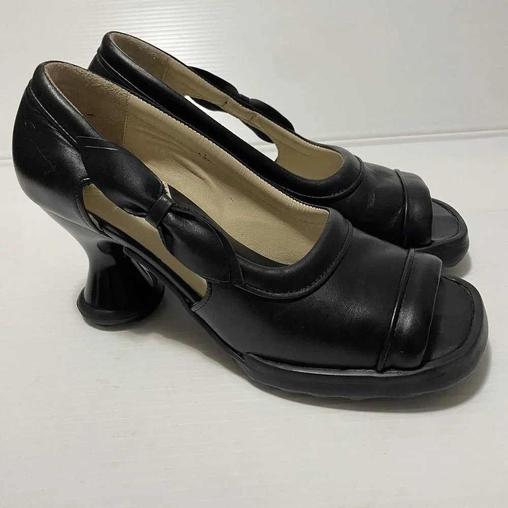 John Fluevog Mini Bebe Open-Toe Pumps Black Chunky Women’s Shoes Sz 10 - Picture 1 of 16